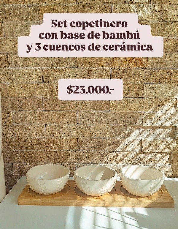 Producto - Set copetinero Bambú + cerámica