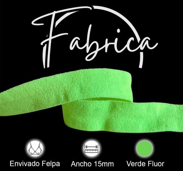 Producto - Envivado o Elástico Partido Verde Fluor 15mm Felpa (1 metro)