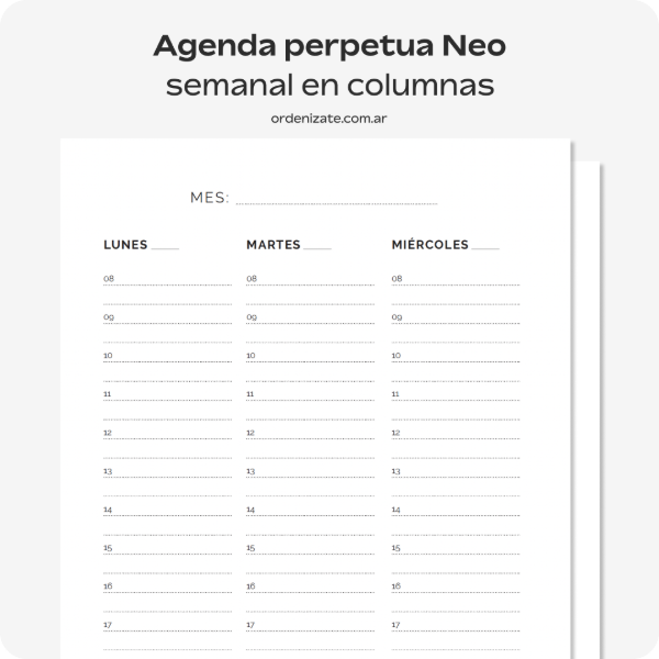 Producto - Agenda perpetua NEO semanal en columnas