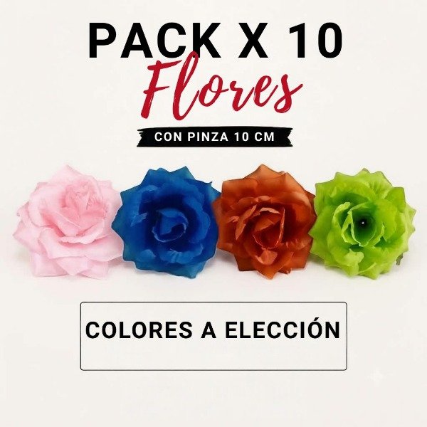 Producto - Pack x 10 Flor 10 Cm Con Pinza Rosa - Azul - Naranja - Verde A ELECCIÓN - 0