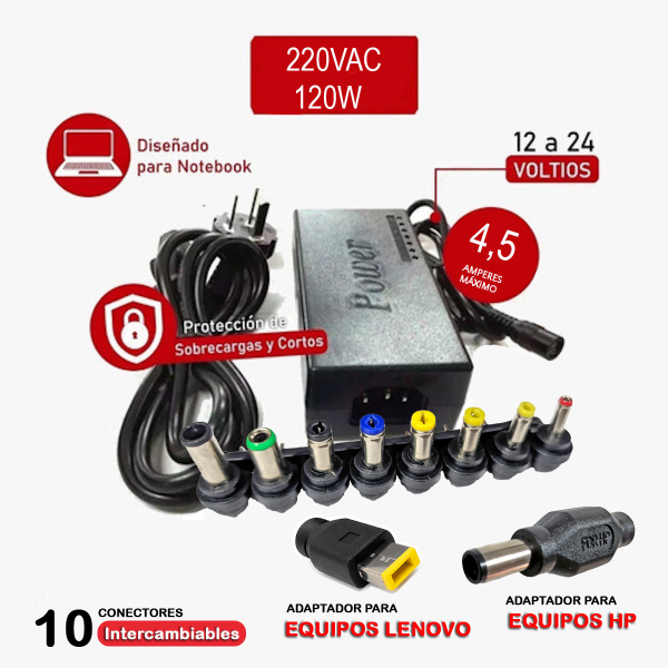 Producto - Fuente de alimentación / Cargador Universal 120 Watts - 12 a 24 VDC - 1