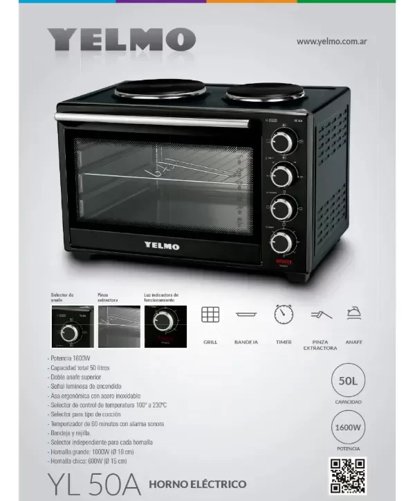 Producto - Horno Eléctrico YELMO CON ANAFE YL-50A/ 50 LITROS