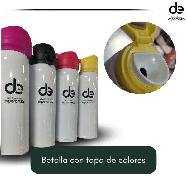 Producto - Botella blanca con tapa de colores