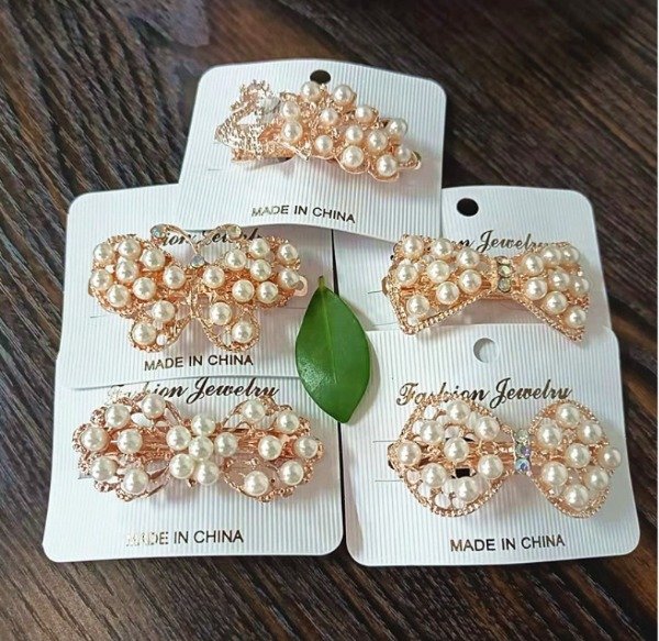 Producto - Clip Dorado Perlado de Pelo x 12uni