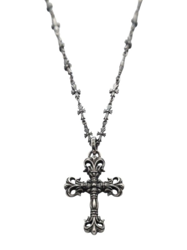 Producto - CRUZ CHROME FLOR DE LIS CON CADENA CON CRUCES 70 CM