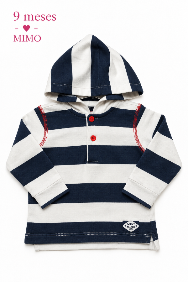 Producto - Remera Manga Larga Rayada con capucha  Mimo 9 meses - 0