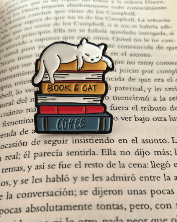 Producto - Pin "Book, Cat and Coffee"