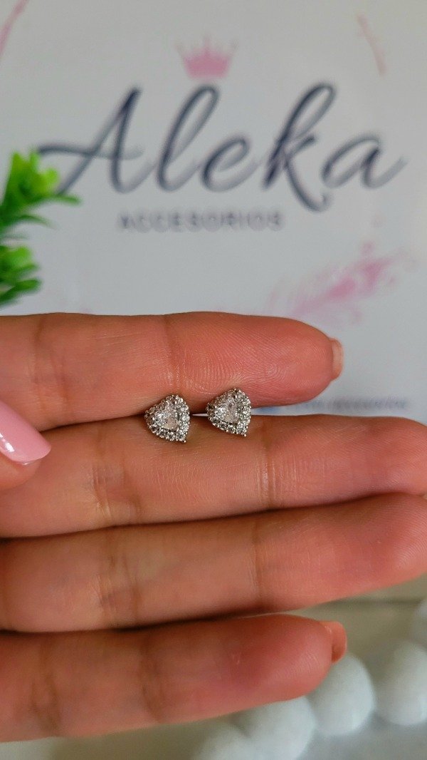 Producto - Aros corazón con zirconias y strass plateados - 1