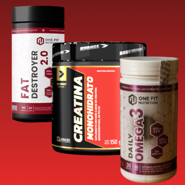 Producto - Creatina 150gs. BODY ADVANCE + Quemador 120 caps. + Omega 3 30 caps. ONE FIT