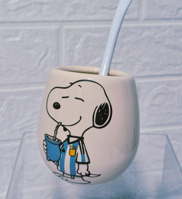 Producto - Mate Ovo natural Snoopy Argentina con bombilla
