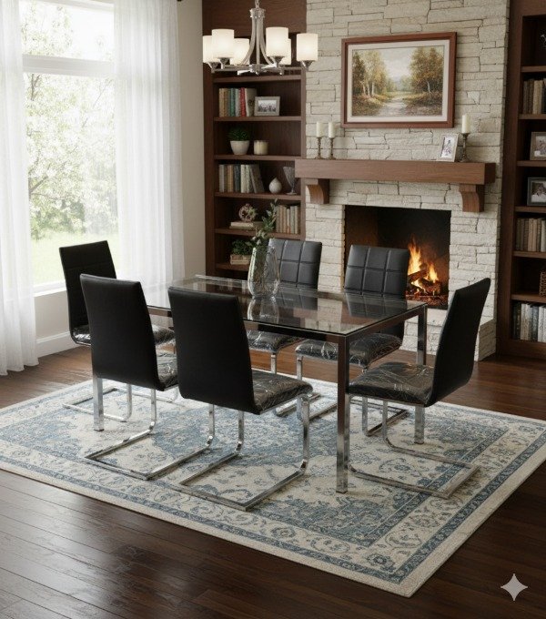 Producto - Mesa cristal Oslo base cromada. Sillas Madrid TAPIZADO PREMIUM y caño cromado