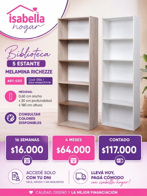 Producto - BIBLIOTECA 5 ESTANTES MELAMINA