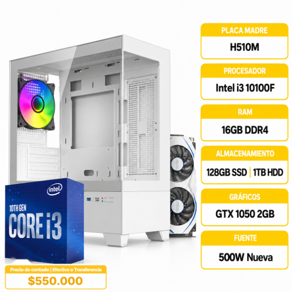 Producto - PC GAMER STARTER Intel Core i3-10100F 16GB GTX 1050 2GB - 0