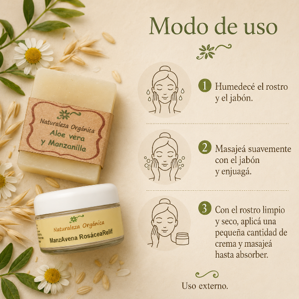 Producto - Kit Facial Natural ManzAvena + Jabón Aloe Piel Sensible y Rosácea - 3