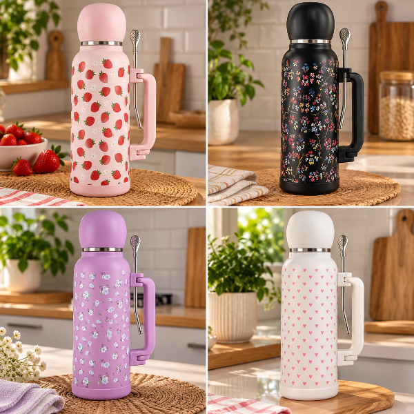 Producto - Termo Shaky Estampado de 1.3 lts con tapa que se puede usar de mate y bombilla - 0