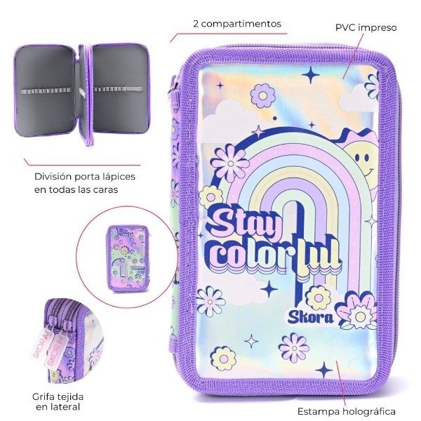 Producto - CARTUCHERA CANOPLA DOS PISOS SKORA THINK HAPPYRAINBOW STAY COLORFUL 37791