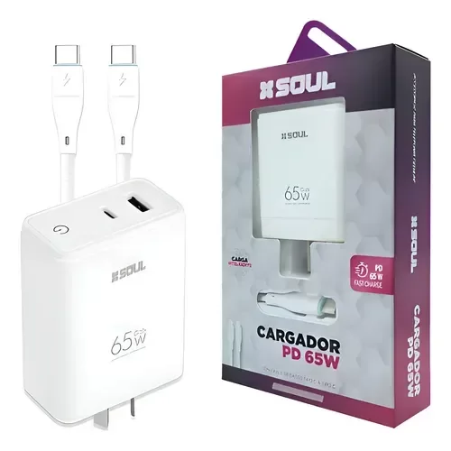Producto - CARGADOR SOUL PD 65W USBPD65T TIPO C A TIPO C