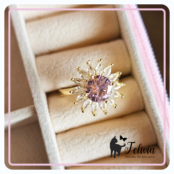 Producto - Anillo Flor centro rosa giratorio ajustable
