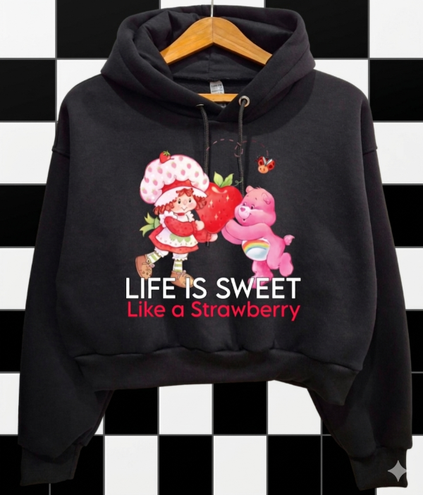 Producto - Buzo Canguro Crop Top Frutillitas Negro