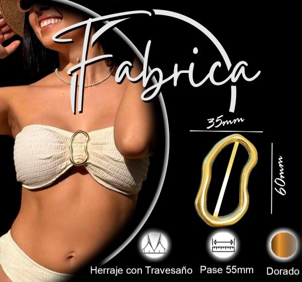Producto - Herraje con travesaño. Pase: 55mm (1 unidad). Dorado