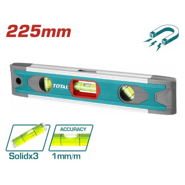 Producto - NIVEL DE 3 BURBUJAS 22.5 CM TOTAL INDUSTRIAL TMT2235 IMANTADO