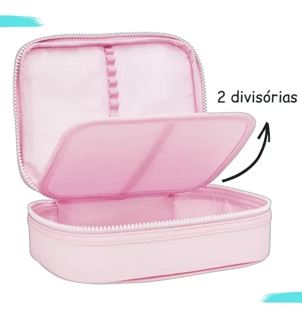 Producto - Cartuchera con doble división Grande KIKA rosa 22x15 cm
