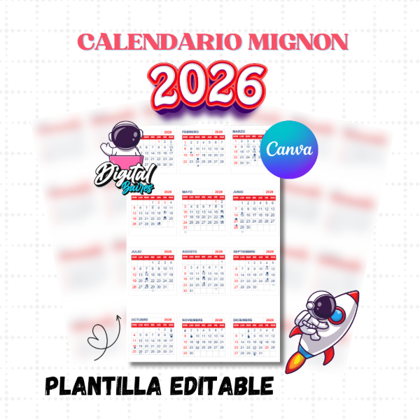Producto - Calendario Mignon 2026 Editable en Canva. DigitalBaires