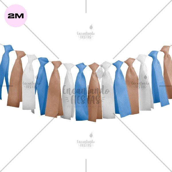 Producto - Guirnaldas Tricolor Blanco-Natural- Celeste Cumpleaños 2 mts