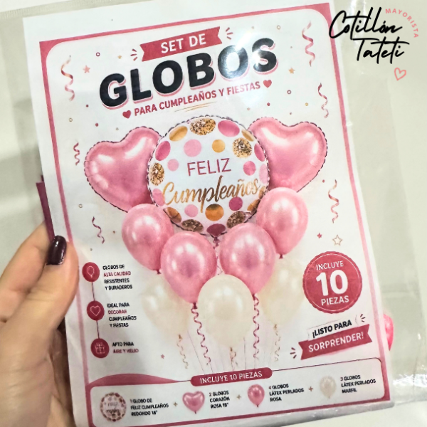 Producto - SET GLOBO - FELIZ CUMPLE LUNARES ROSAS