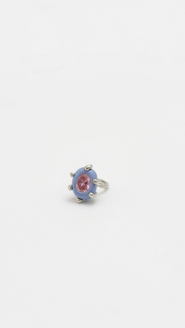 Producto - Anillo celeste con piedra rosa (plateado) - 2