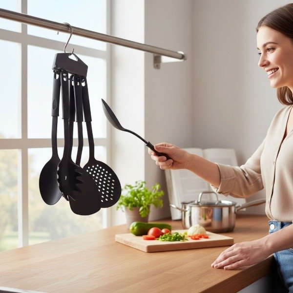 Producto - SET 6 UTENSILIOS DE COCINA PLASTICOS NEGROS