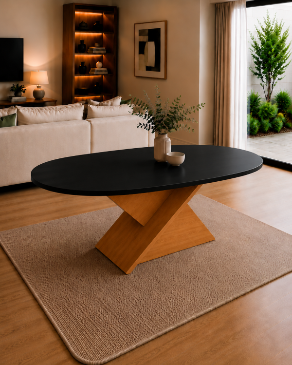 Producto - MESA INFINITY DE MADERA PARAÍSO DOS COLORES OVALADA