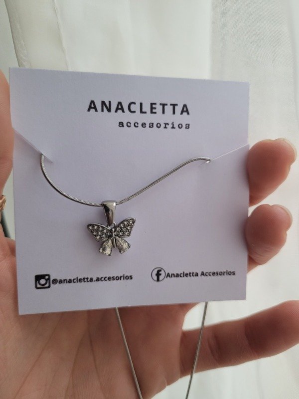 Producto - Gargantilla mariposa con strass blanco + cadena cola de ratón AQ