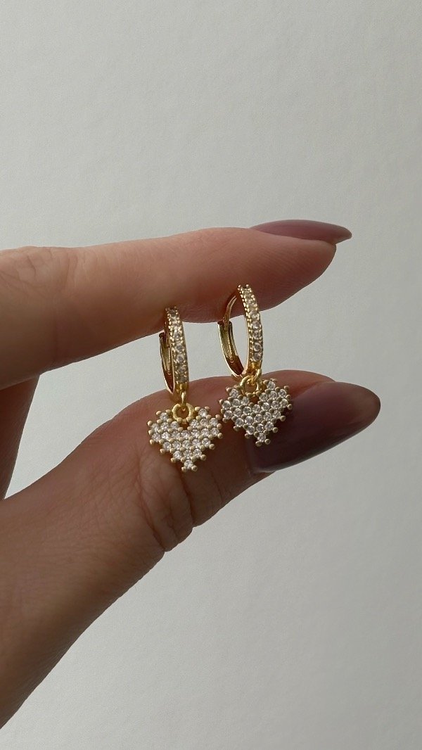 Producto - Argollas 1,4cm corazón cubic pix ORO LAMINADO