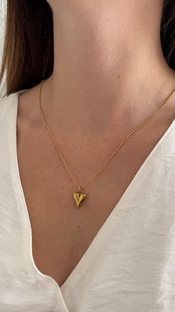 Producto - Collar bolitas corazón dorado