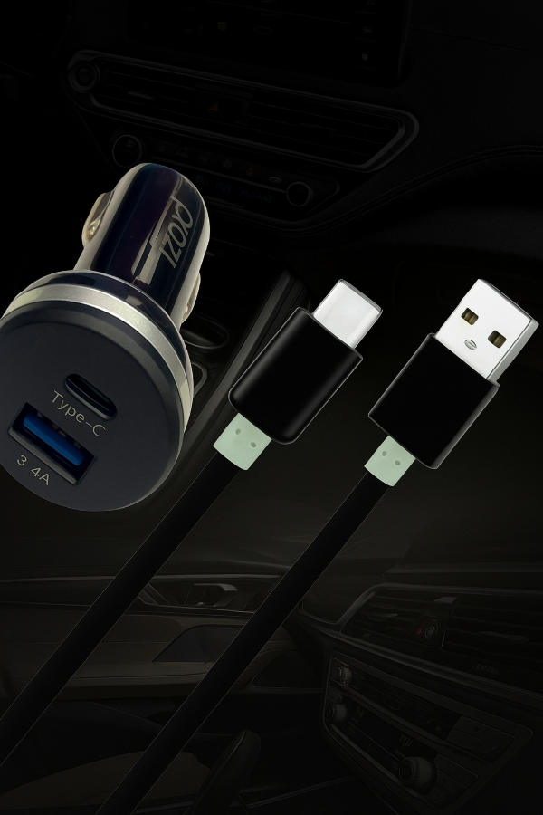 Producto - Cargador para Auto Tipo C + USB 3.4 Potenciado Cable Desmontable