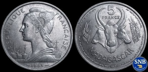 Producto - Madagascar - 5 Francos (1953) KM #5 [VF] - Territorio de la Unión Francesa