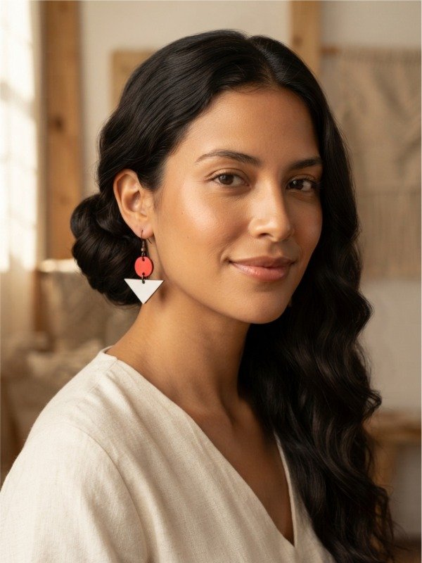 Producto - Aros Flecha Vintage / Blanco Alba + Rojo Fuego - 2