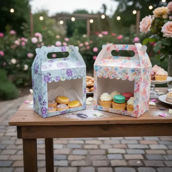 Producto - caja valija alta con visor (floreada) 17cm x 9,5cm x 15cm