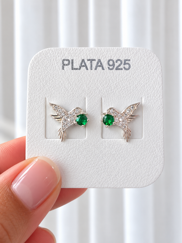 Producto - Aros colibrí con cubics verde (11mm) - 0