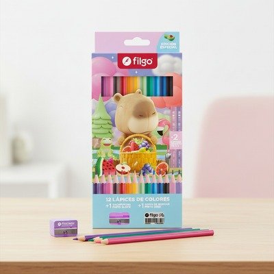 Producto - Lapices de color Filgo Capybara x12u (sacapuntas + goma  + 2 lapiz hb)