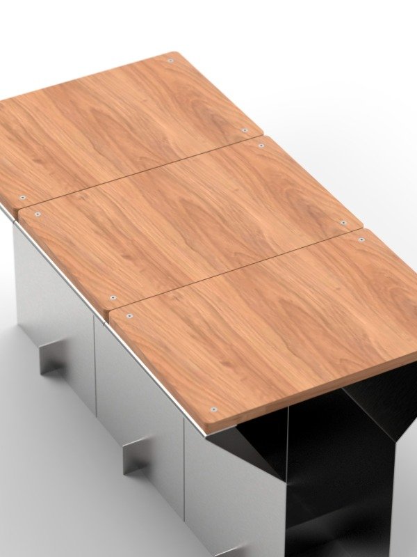 Producto - Banco T - Banco de acero inoxidable y madera para cafés, locales y hogares - 8