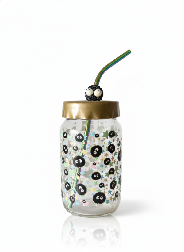 Producto - Vaso de vidrio cristal con tapa y sorbete Susuwataris Ghibli