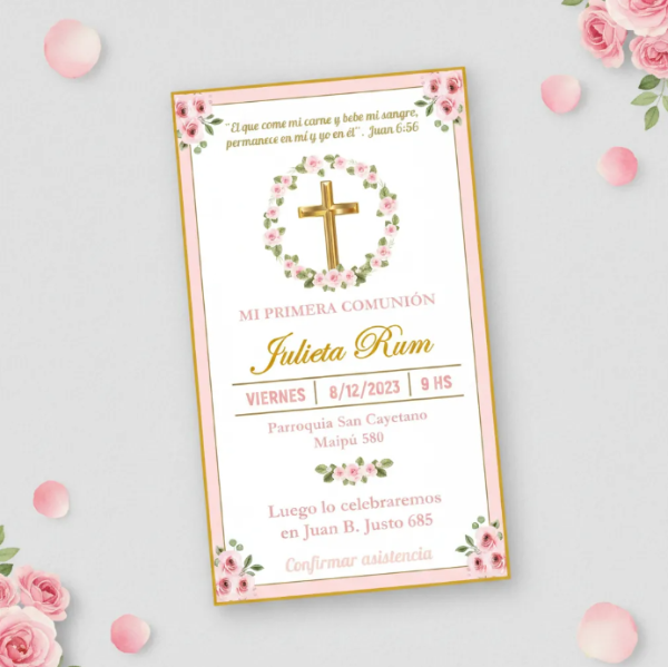 Producto - Invitación Digital Personalizada Comunión Cruz Y Flores - 1