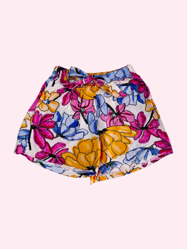 Producto - Short volado con lazo blanco con flores de colores 6 años