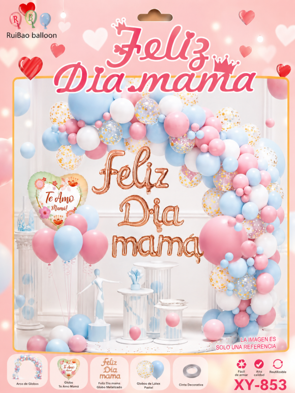 Producto - Set de globos  pastel feliz día mamá 79 piesas9 piezas