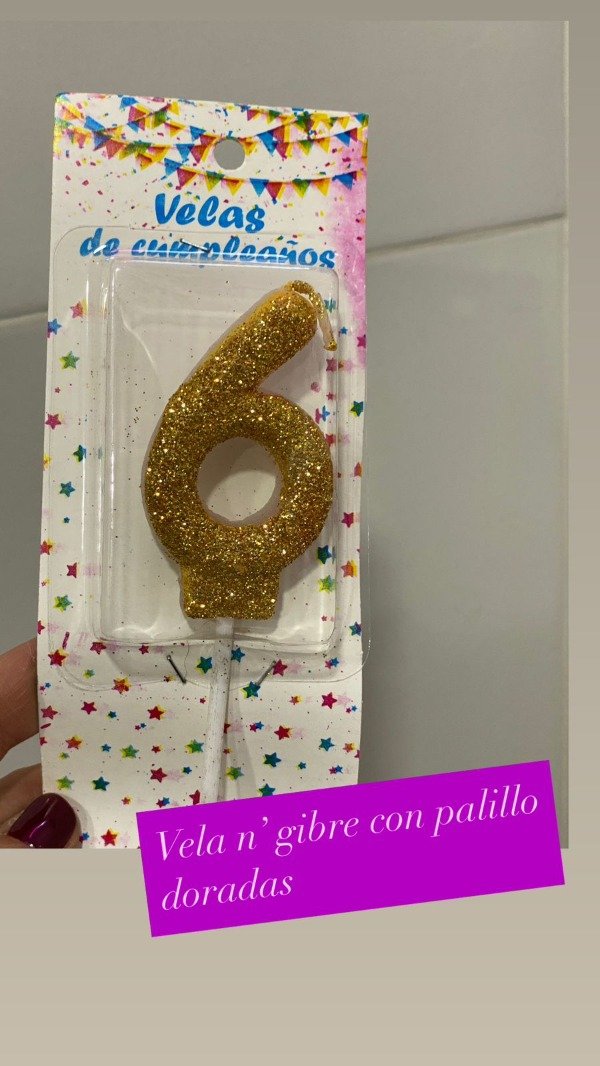 Producto - vela palito con Gibre Dorado numeros