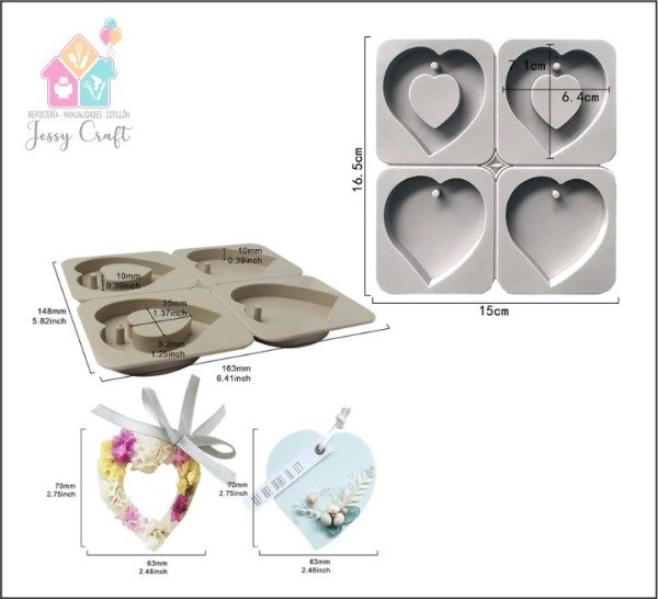 Producto - Molde de silicona - Tags Aromatizadores Corazon x4