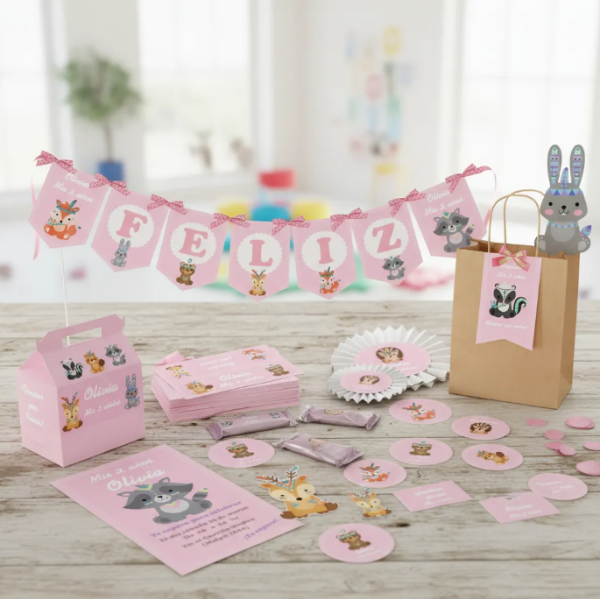 Producto - Kit Imprimible Animalitos Nórdicos Rosa Candy Bar Editable