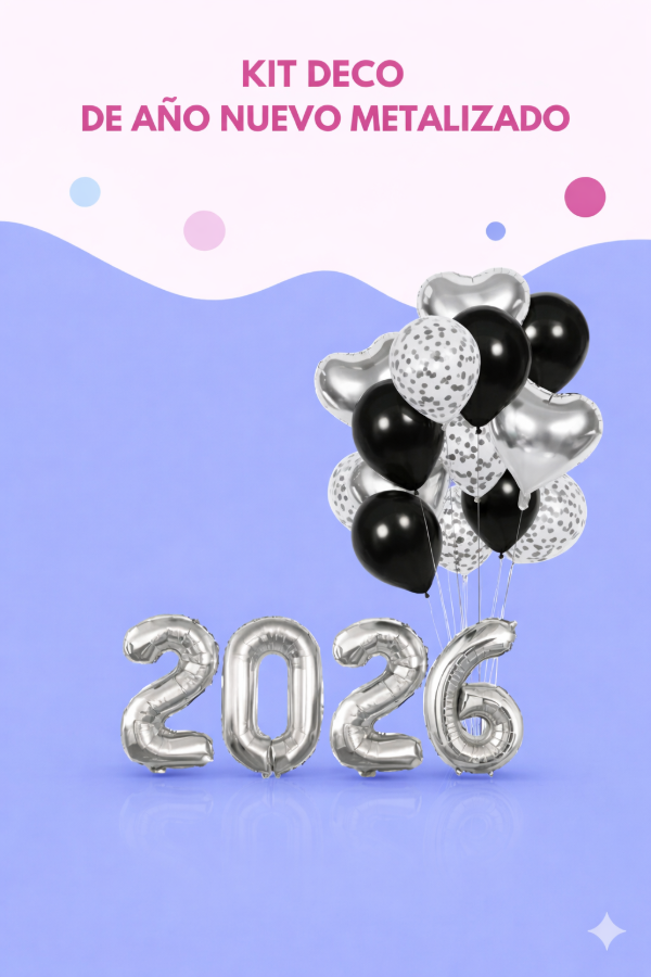 Producto - Kit deco de año nuevo metalizado plateado